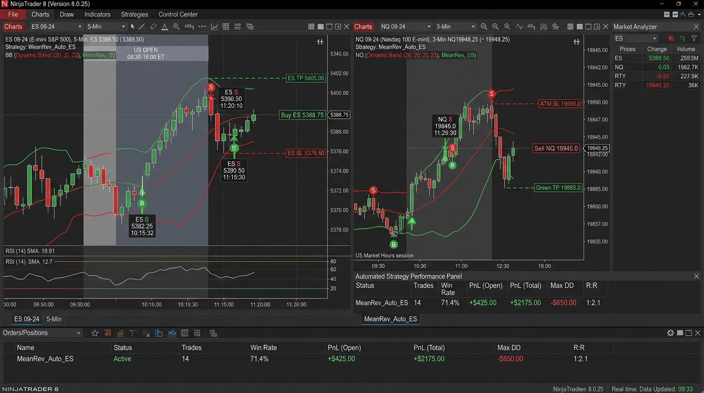 NinjaTrader 8 futures strategy interface & workflow preview