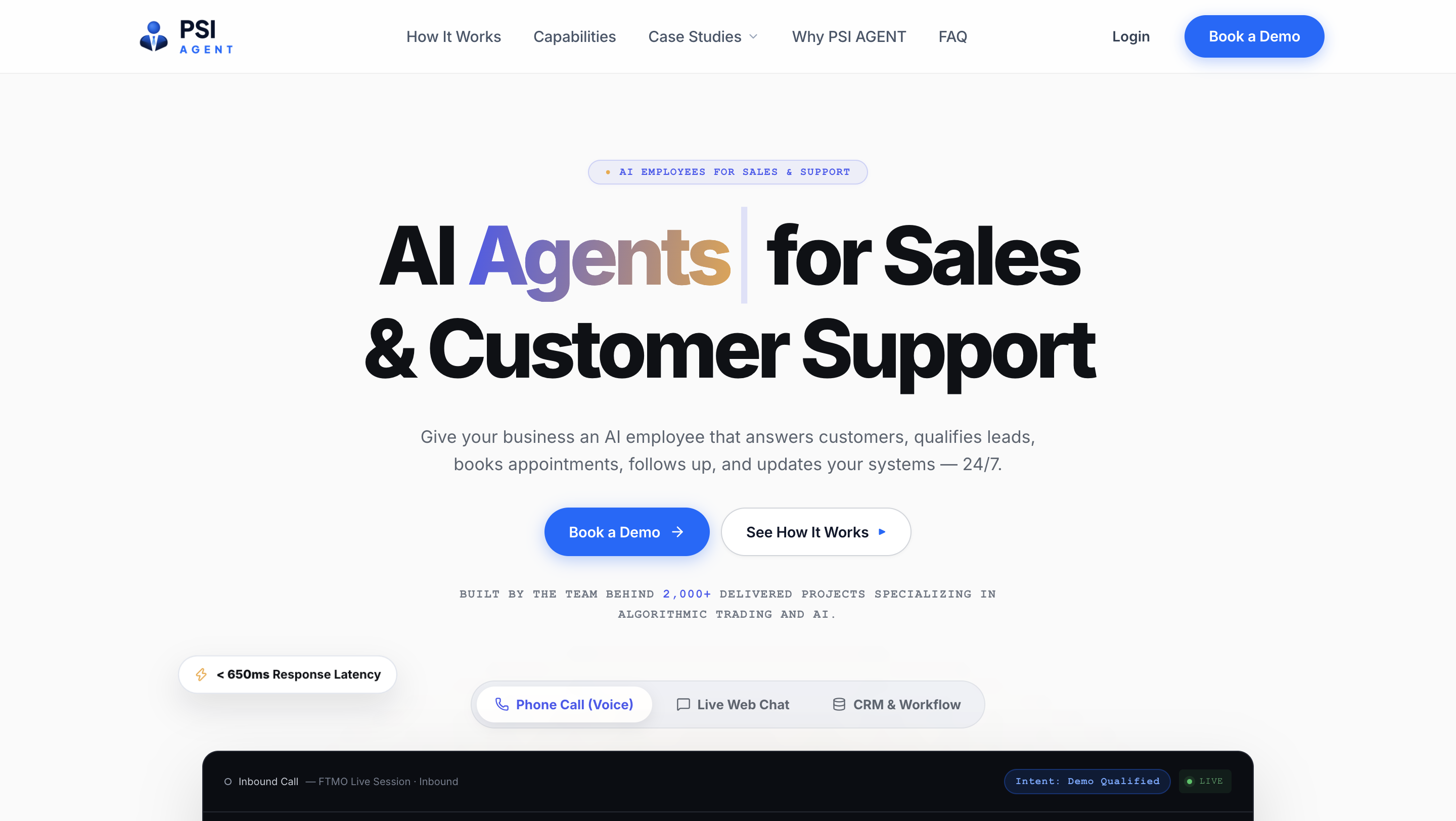 Autonomous AI voice agent & conversational sales platform interface & workflow preview
